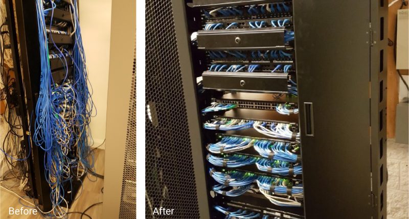 before and after photos of a cable rack rework