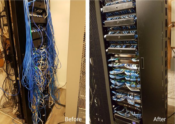 before and after photos of a cable rack rework